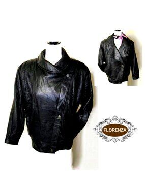 FLORENZA Genuine Leather Black Motorcycle Jacket Vintage Coat  Lined Size M